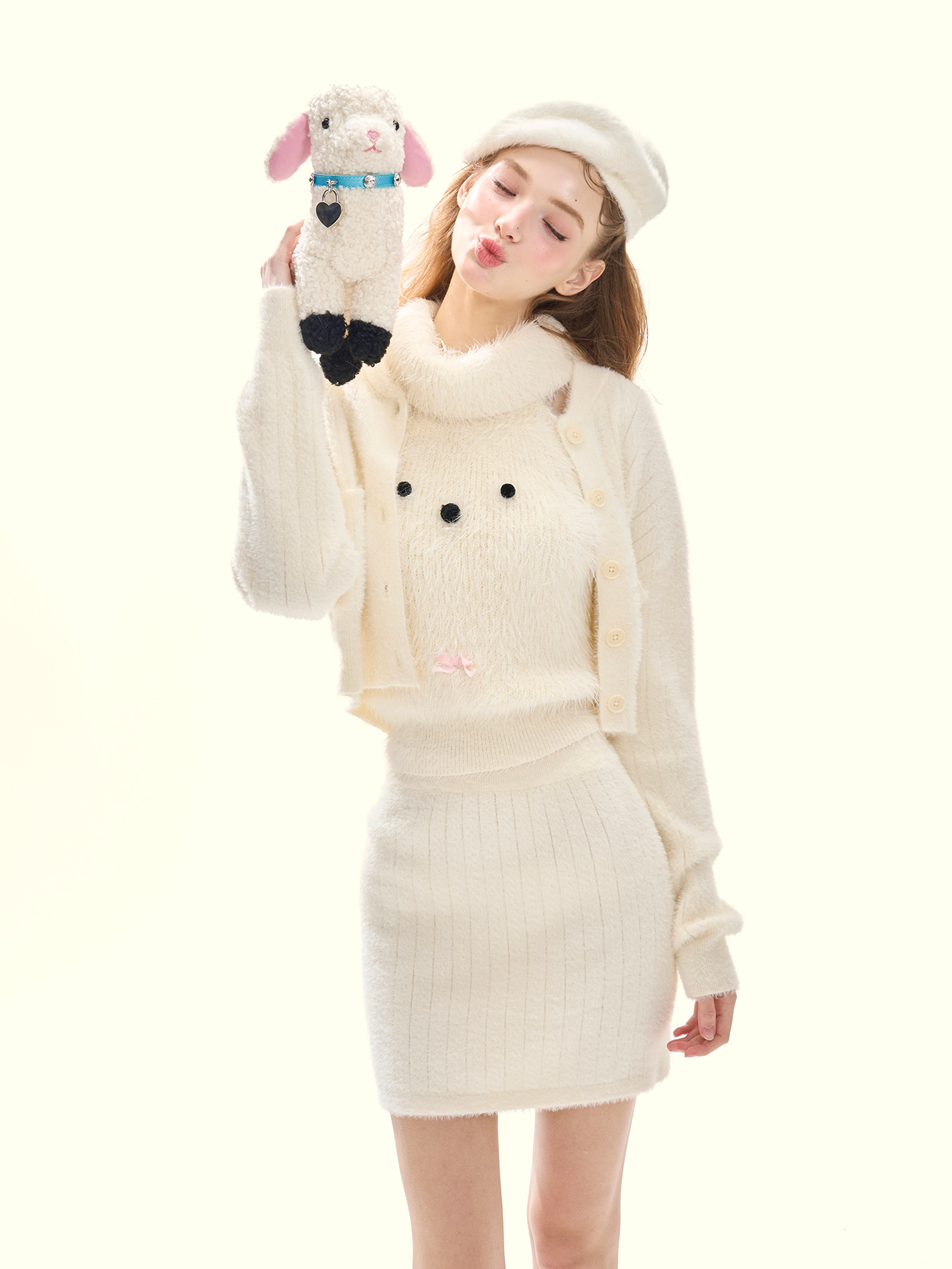 Milky White Cardigan & Half Skirt Setup