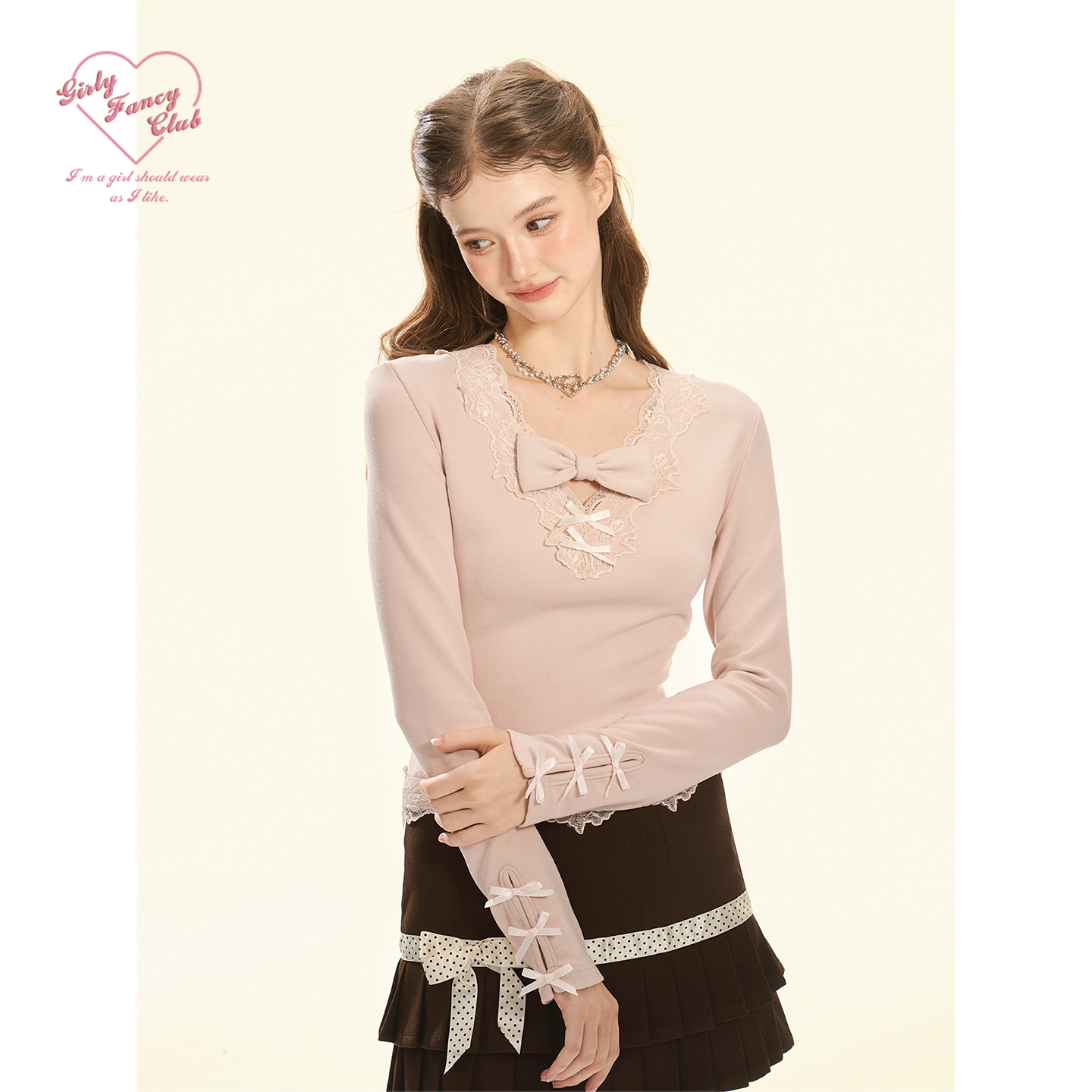 Lace-Up Bow Knit Top